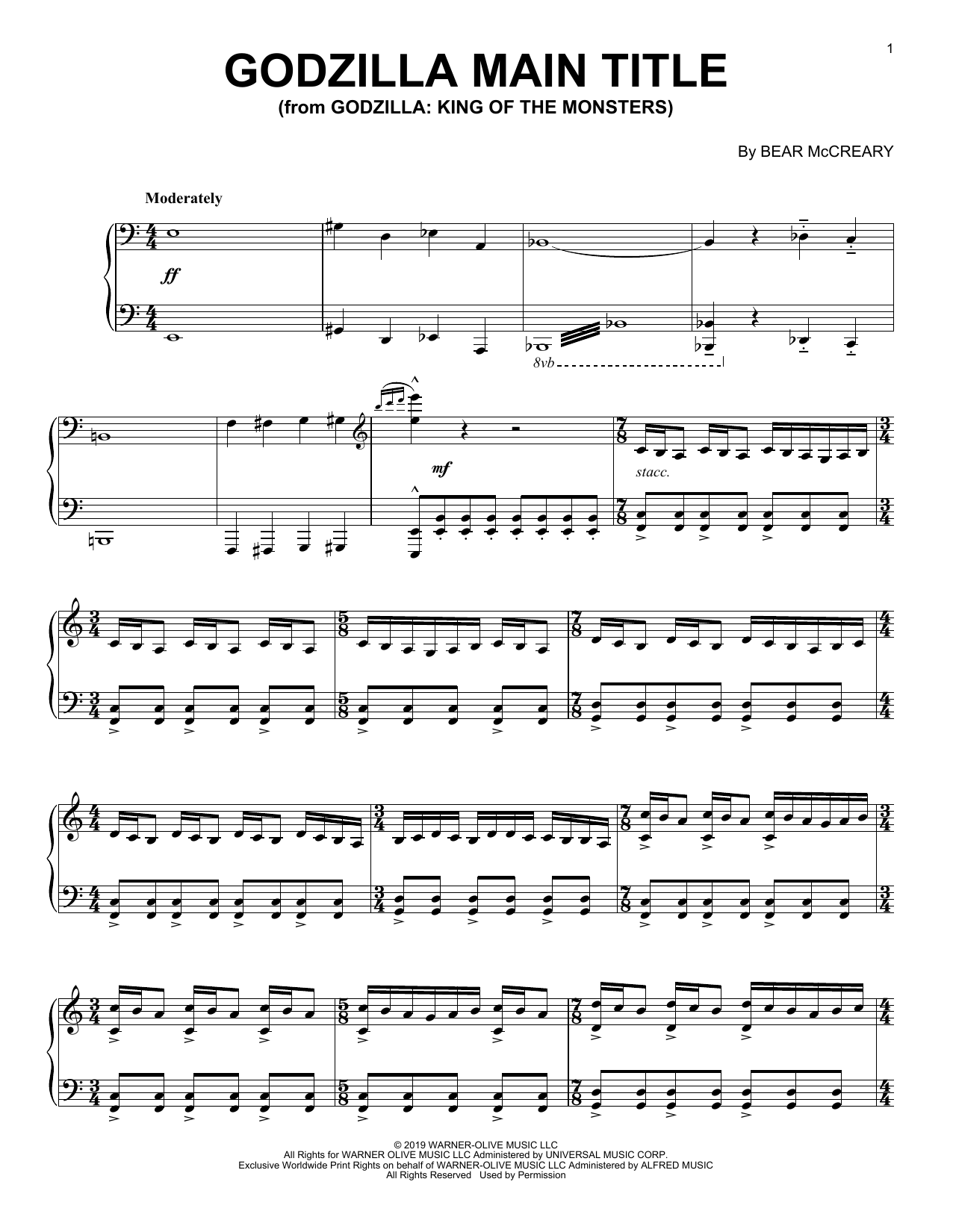 Download Bear McCreary Godzilla: King Of The Monsters (Main Title) Sheet Music and learn how to play Piano Solo PDF digital score in minutes