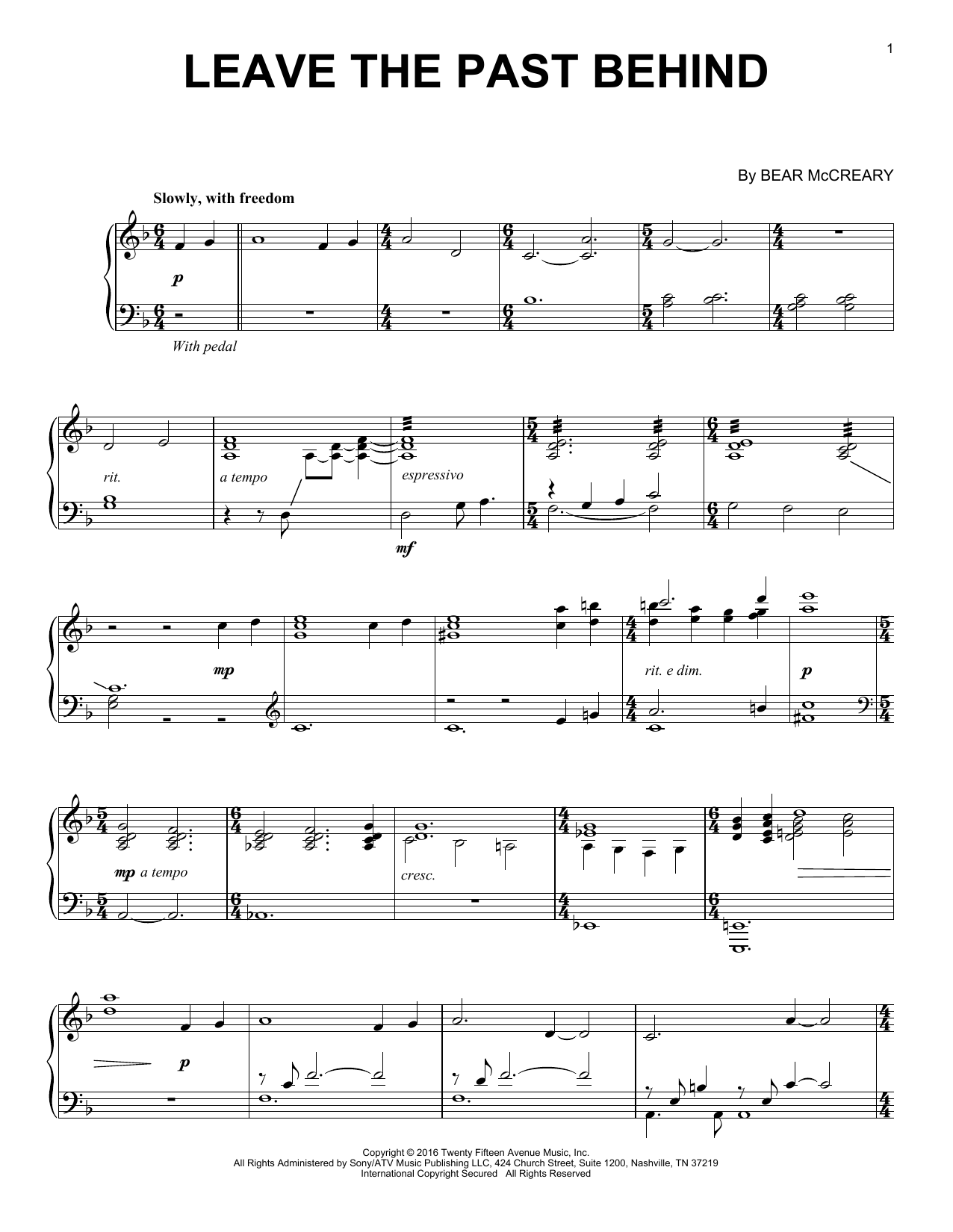 Download Bear McCreary Leave The Past Behind (from Outlander) Sheet Music and learn how to play Piano Solo PDF digital score in minutes