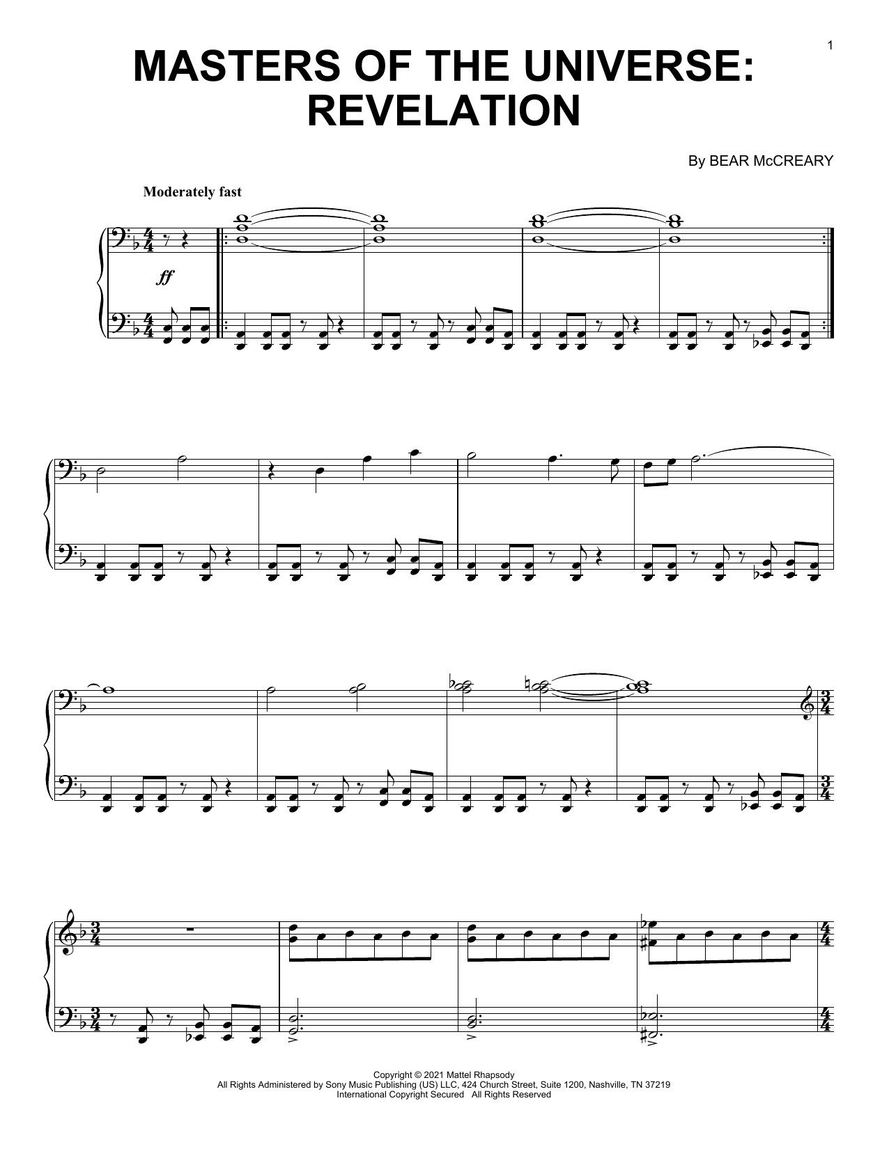 Download Bear McCreary Masters Of The Universe: Revelation Sheet Music and learn how to play Piano Solo PDF digital score in minutes