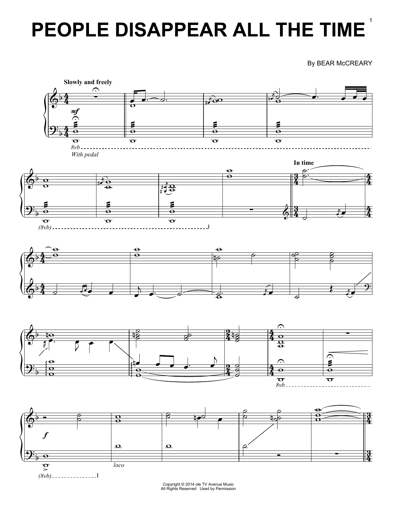 Download Bear McCreary People Disappear All The Time (from Outlander) Sheet Music and learn how to play Piano Solo PDF digital score in minutes