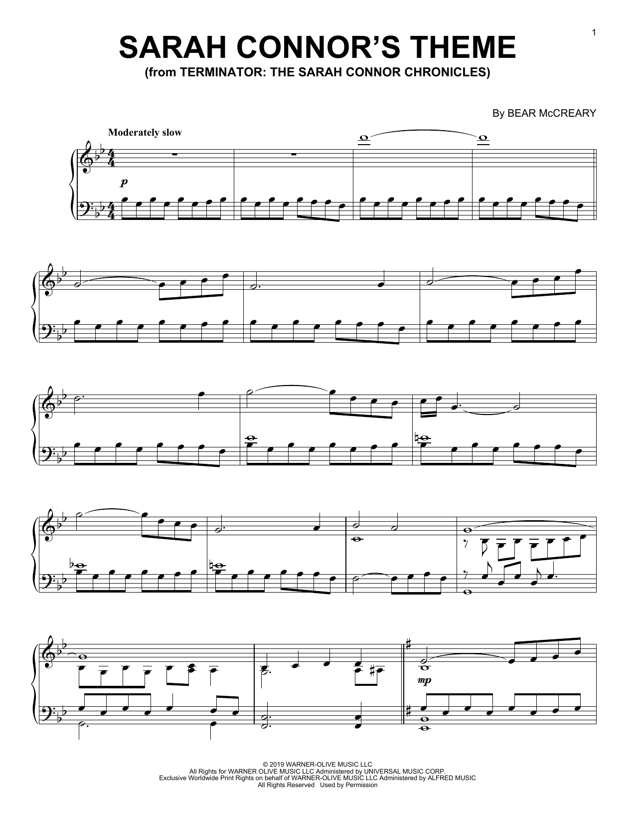 Download Bear McCreary Sarah Connor's Theme Sheet Music and learn how to play Piano Solo PDF digital score in minutes