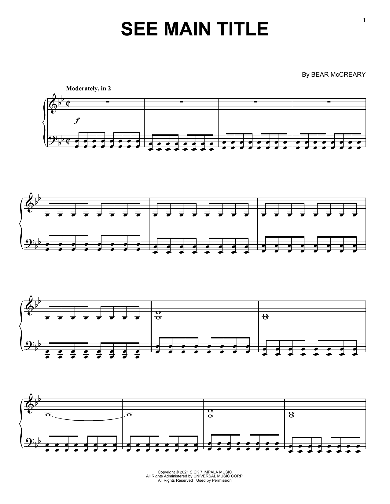 Download Bear McCreary See - Main Title Theme Sheet Music and learn how to play Piano Solo PDF digital score in minutes