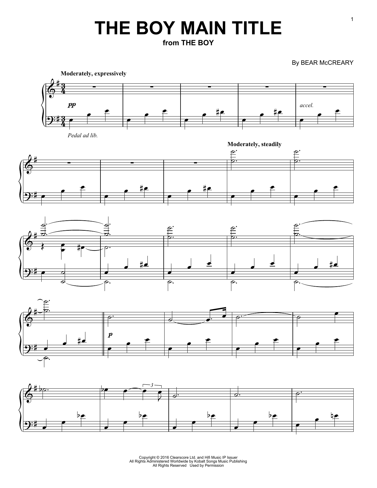 Download Bear McCreary The Boy (Main Title) Sheet Music and learn how to play Piano Solo PDF digital score in minutes