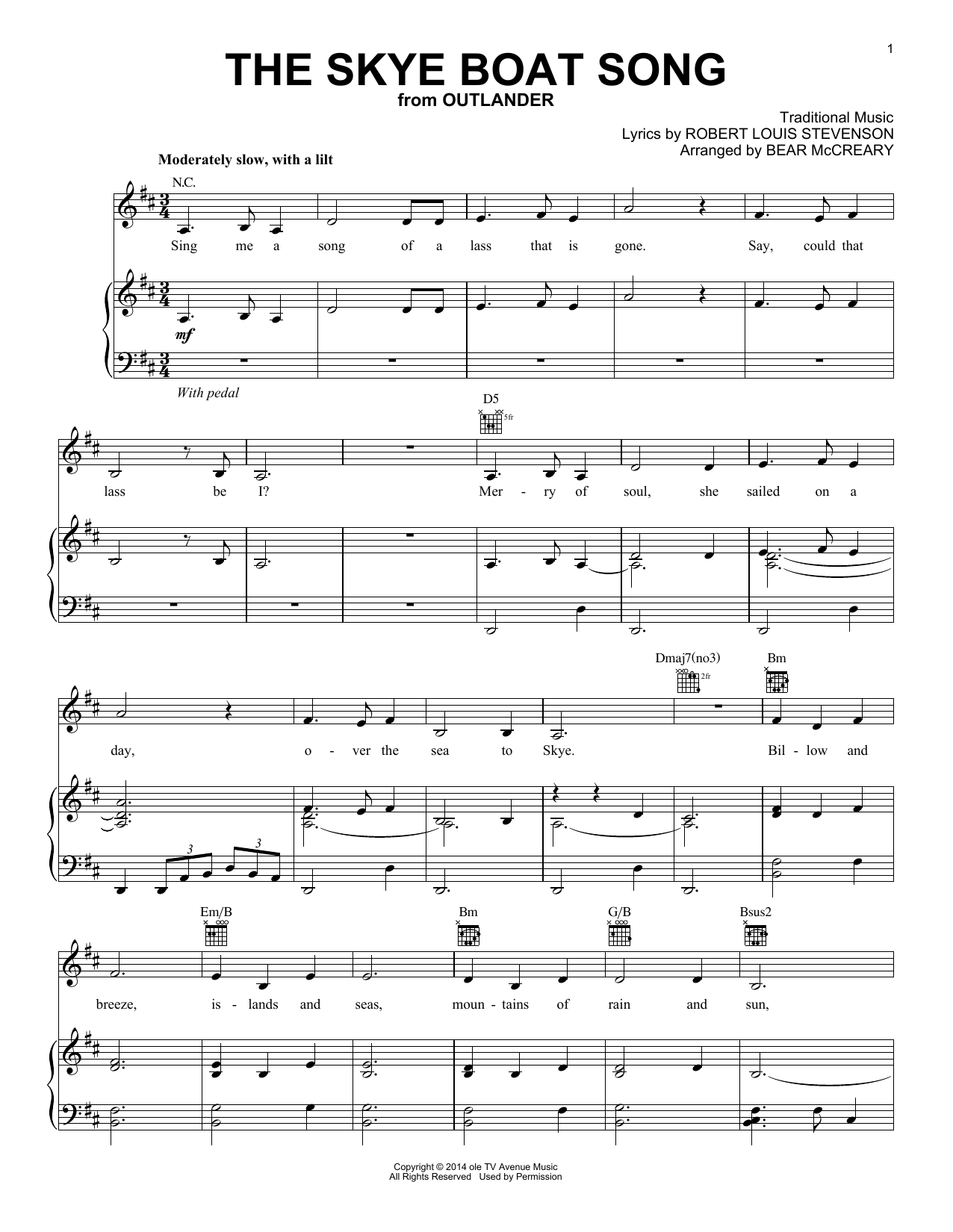 Download Bear McCreary The Skye Boat Song (from Outlander) Sheet Music and learn how to play Piano, Vocal & Guitar Chords (Right-Hand Melody) PDF digital score in minutes