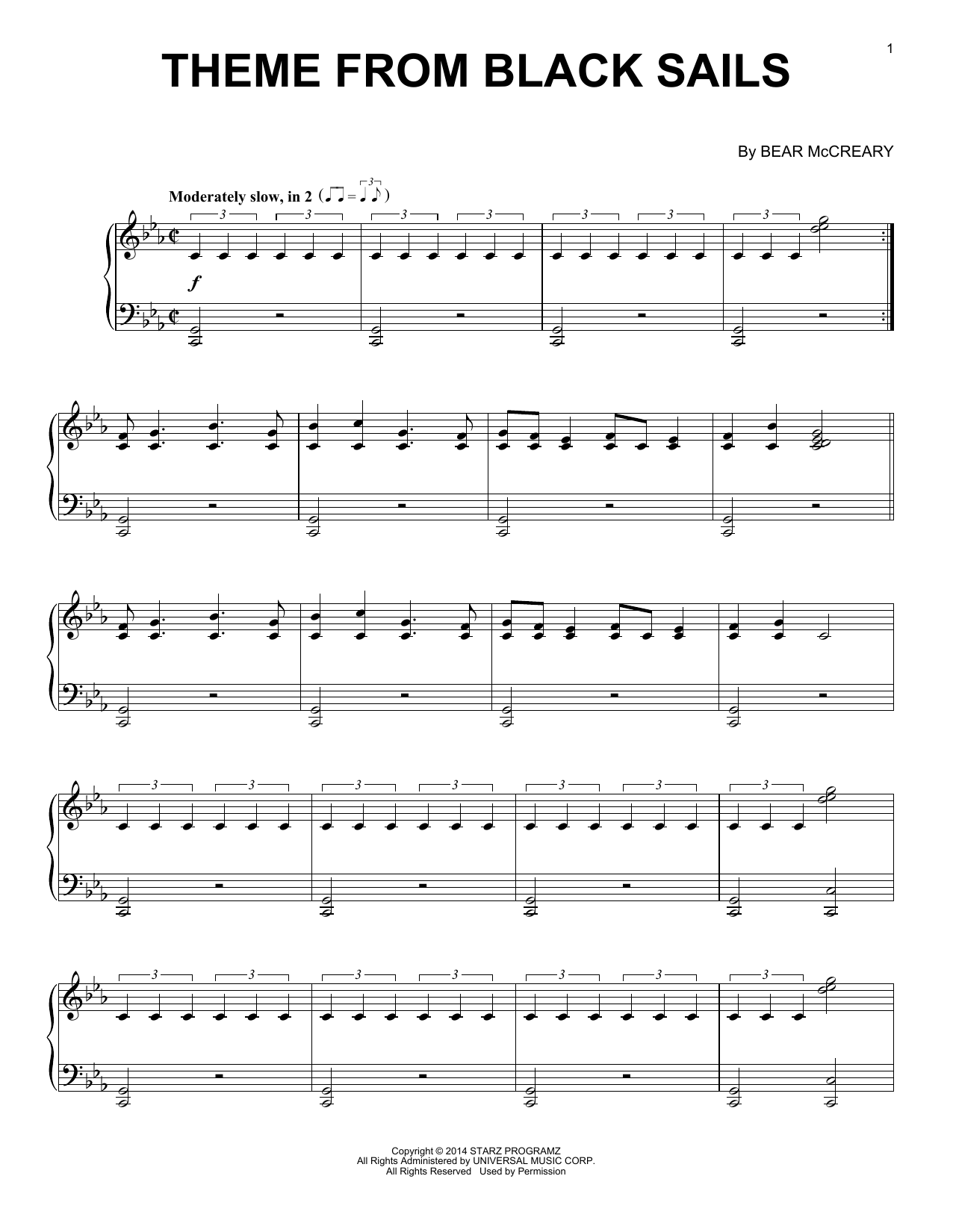 Download Bear McCreary Theme From Black Sails Sheet Music and learn how to play Piano Solo PDF digital score in minutes