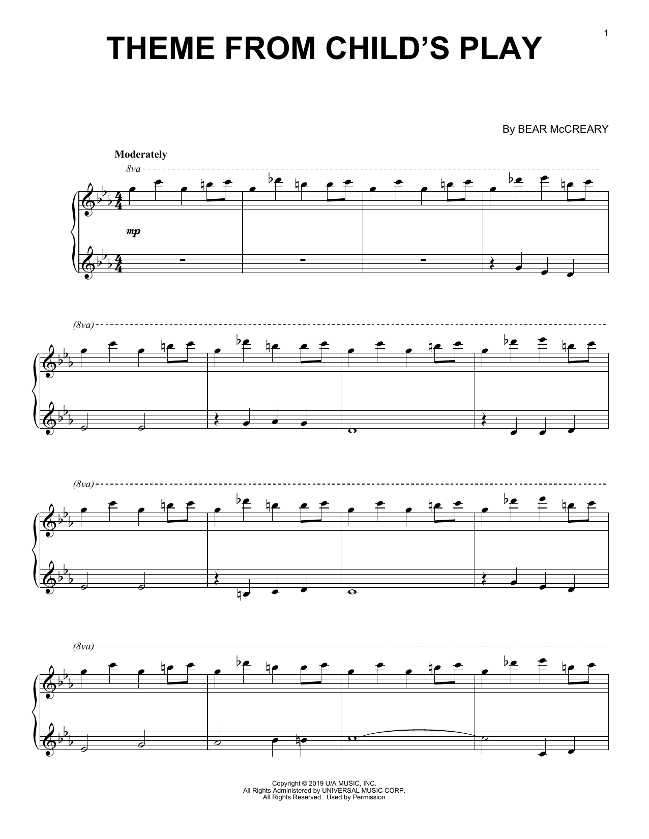 Download Bear McCreary Theme From Child's Play Sheet Music and learn how to play Piano Solo PDF digital score in minutes