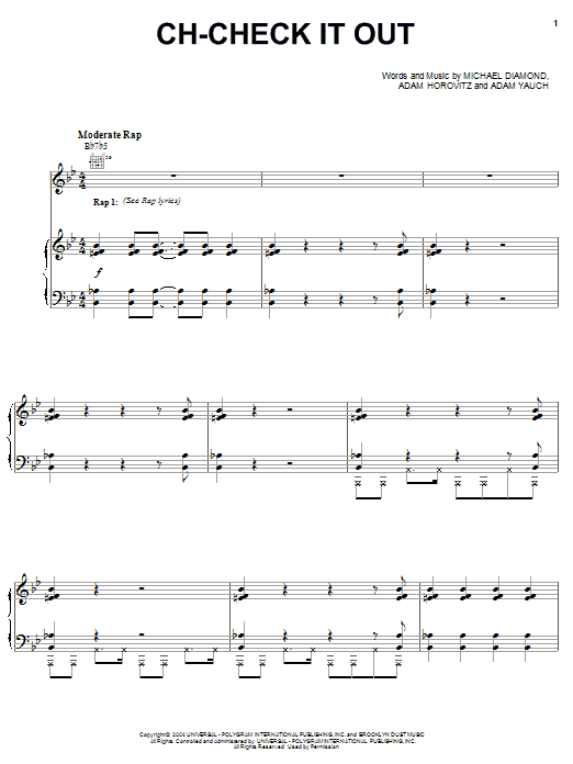 Download Beastie Boys Ch-Check It Out Sheet Music and learn how to play Piano, Vocal & Guitar (Right-Hand Melody) PDF digital score in minutes