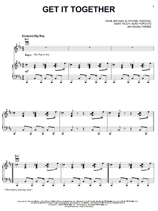 Download Beastie Boys Get It Together Sheet Music and learn how to play Piano, Vocal & Guitar (Right-Hand Melody) PDF digital score in minutes