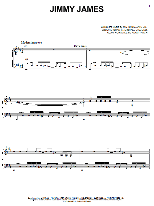 Download Beastie Boys Jimmy James Sheet Music and learn how to play Piano, Vocal & Guitar (Right-Hand Melody) PDF digital score in minutes