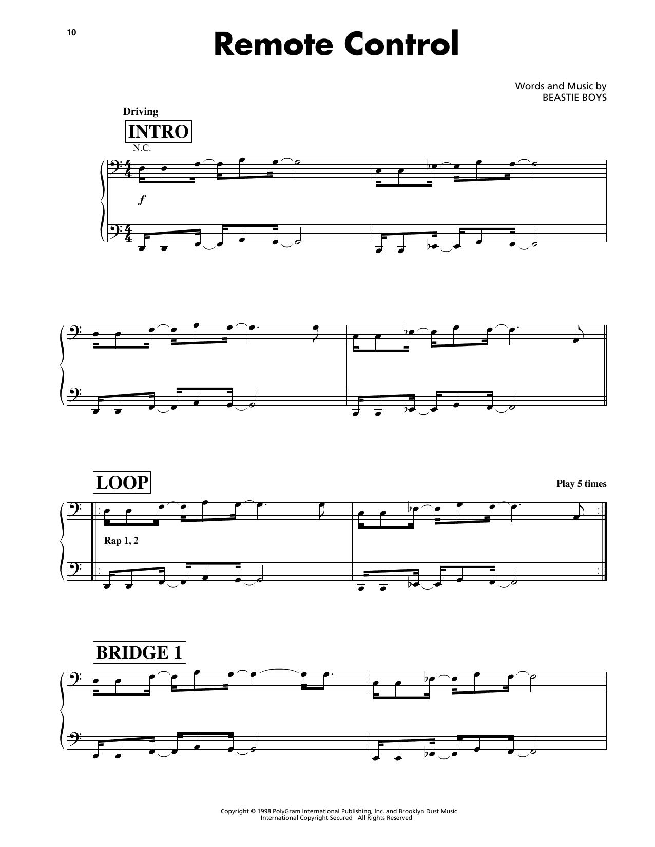 Download Beastie Boys Remote Control Sheet Music and learn how to play Piano, Vocal & Guitar Chords (Right-Hand Melody) PDF digital score in minutes