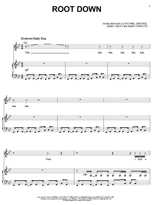 Download Beastie Boys Root Down Sheet Music and learn how to play Piano, Vocal & Guitar (Right-Hand Melody) PDF digital score in minutes