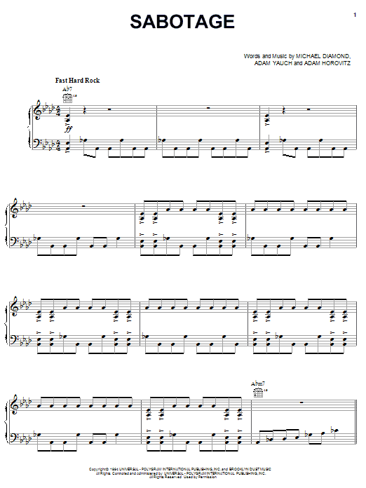 Download Beastie Boys Sabotage Sheet Music and learn how to play Easy Bass Tab PDF digital score in minutes
