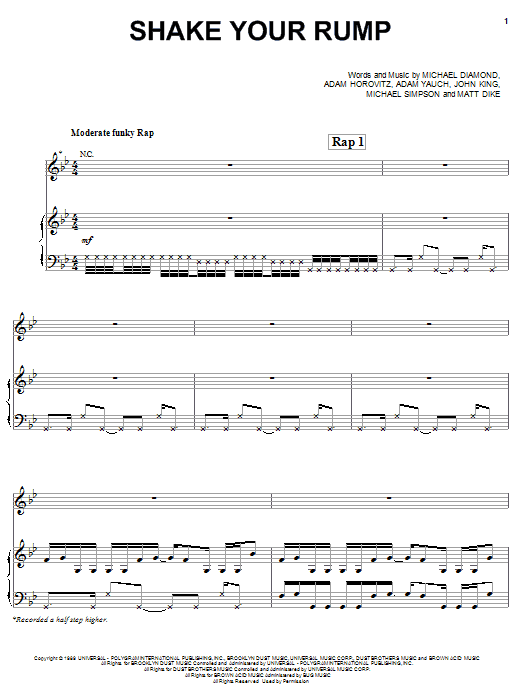 Download Beastie Boys Shake Your Rump Sheet Music and learn how to play Piano, Vocal & Guitar (Right-Hand Melody) PDF digital score in minutes