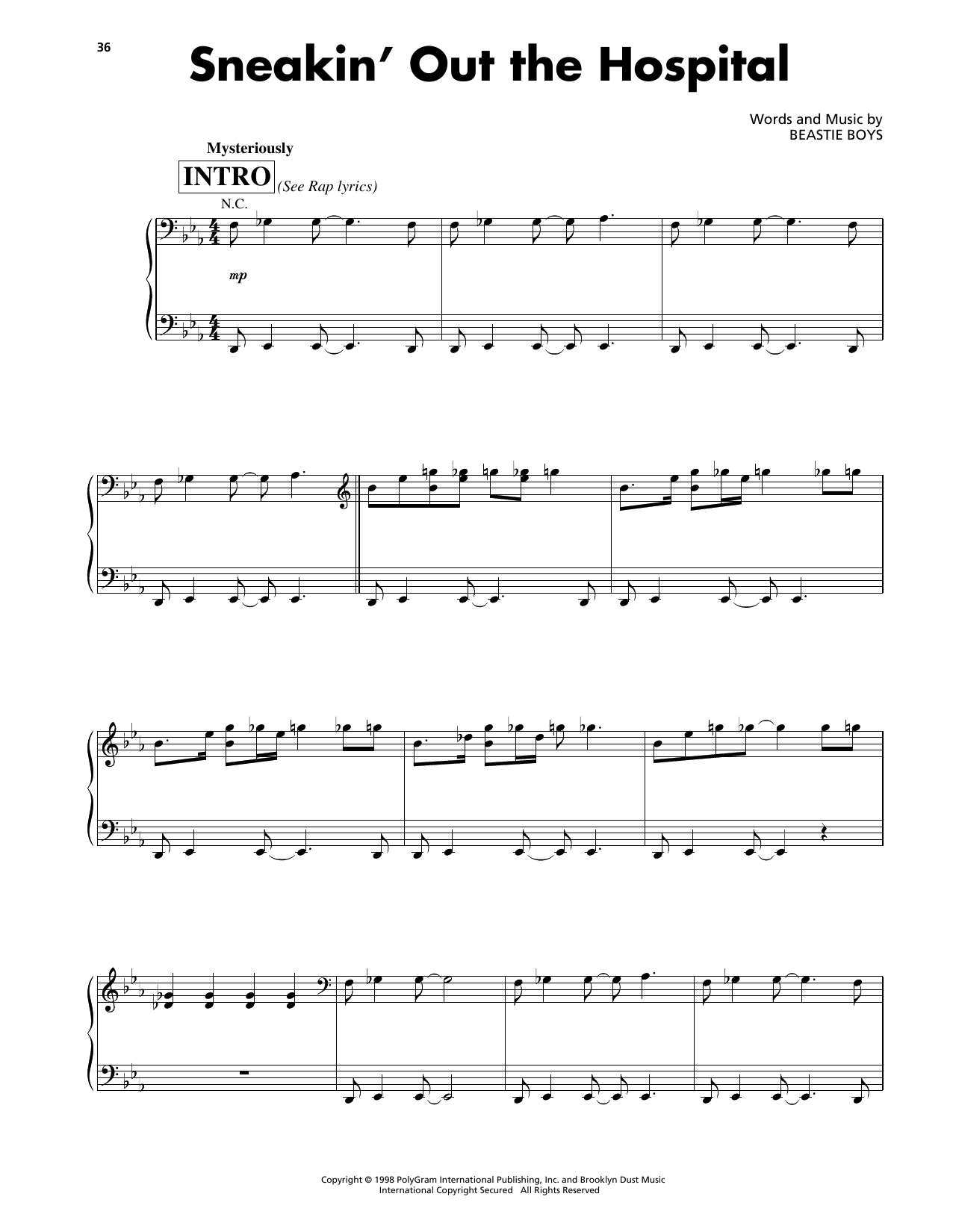 Download Beastie Boys Sneakin' Out The Hospital Sheet Music and learn how to play Piano, Vocal & Guitar Chords (Right-Hand Melody) PDF digital score in minutes