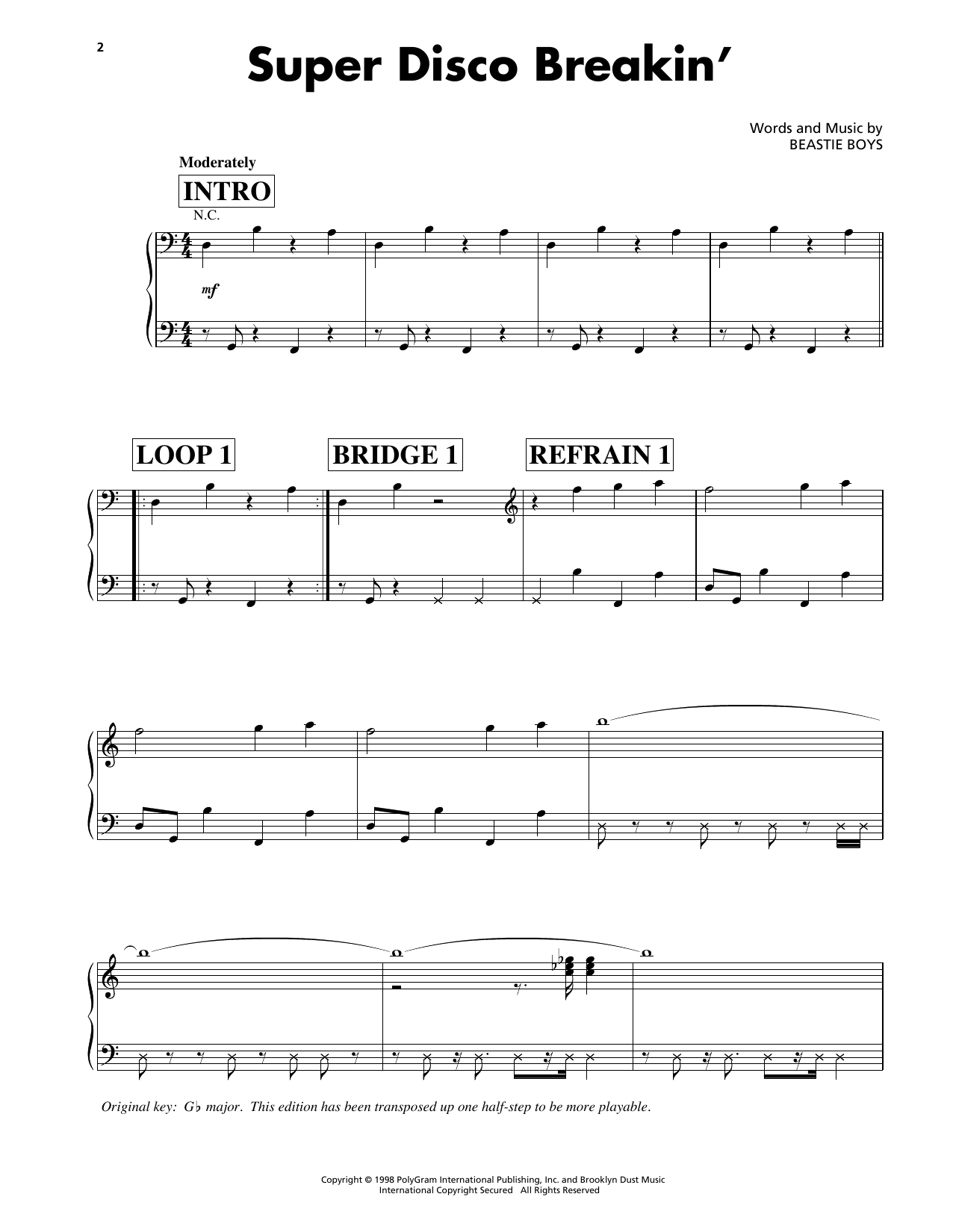 Download Beastie Boys Super Disco Breakin' Sheet Music and learn how to play Piano, Vocal & Guitar Chords (Right-Hand Melody) PDF digital score in minutes