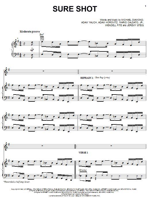 Download Beastie Boys Sure Shot Sheet Music and learn how to play Piano, Vocal & Guitar (Right-Hand Melody) PDF digital score in minutes