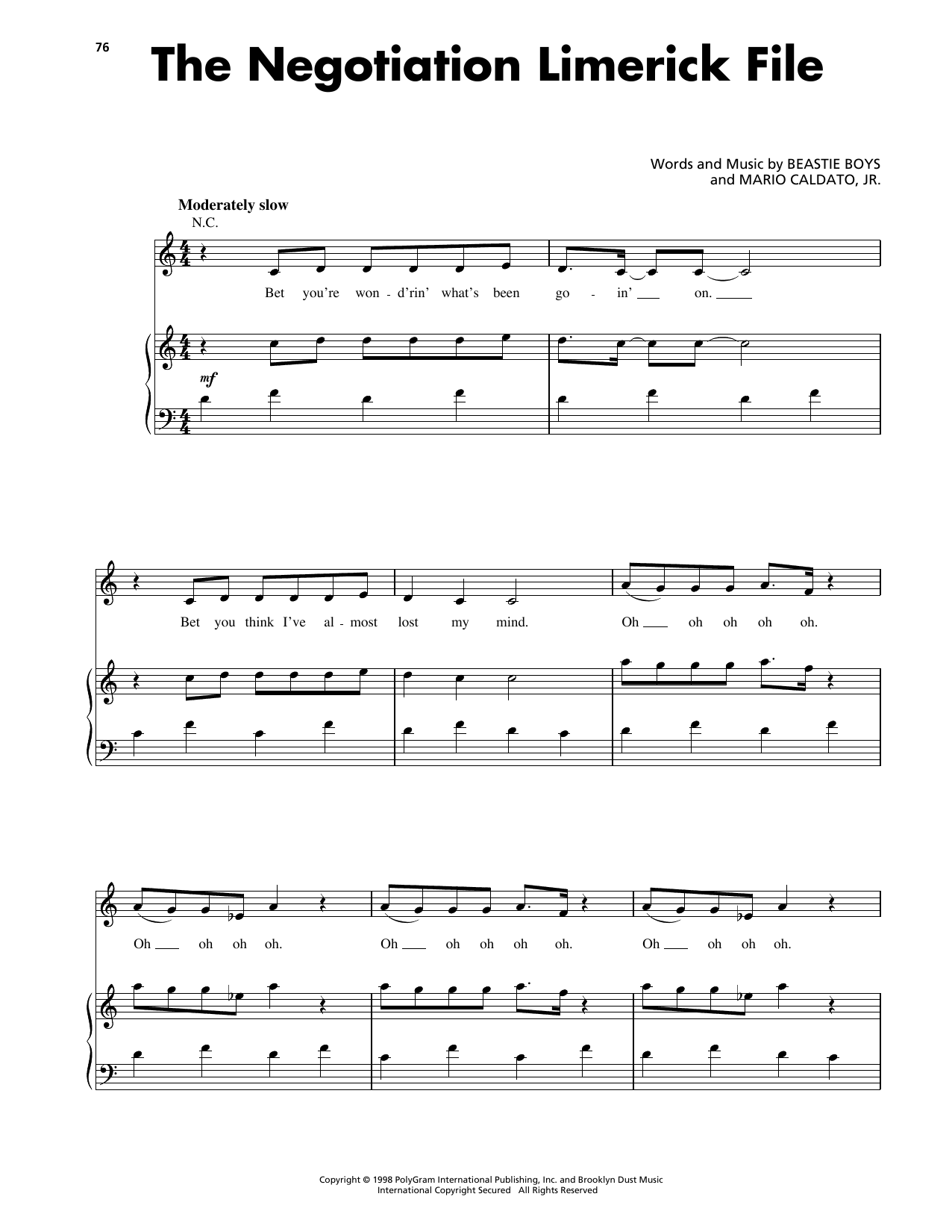 Download Beastie Boys The Negotiation Limerick File Sheet Music and learn how to play Piano, Vocal & Guitar Chords (Right-Hand Melody) PDF digital score in minutes