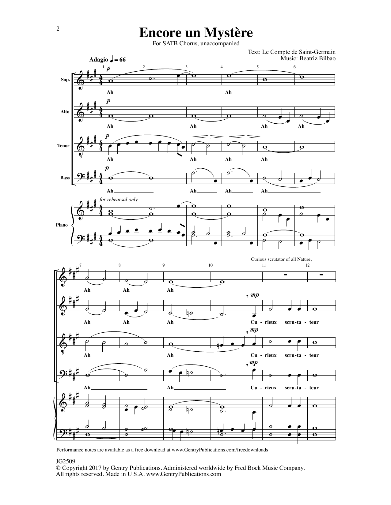 Download Beatriz Bilbao Encore un Mystere Sheet Music and learn how to play SATB Choir PDF digital score in minutes