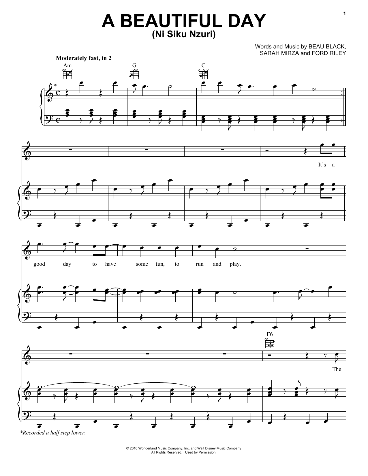 Download Beau Black A Beautiful Day Sheet Music and learn how to play Piano, Vocal & Guitar (Right-Hand Melody) PDF digital score in minutes