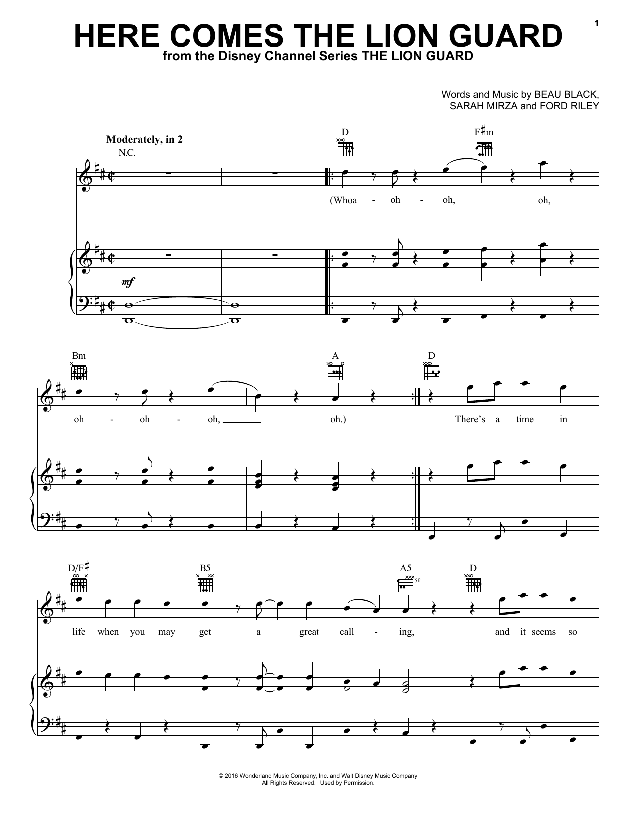 Download Beau Black Here Comes The Lion Guard Sheet Music and learn how to play Piano, Vocal & Guitar (Right-Hand Melody) PDF digital score in minutes