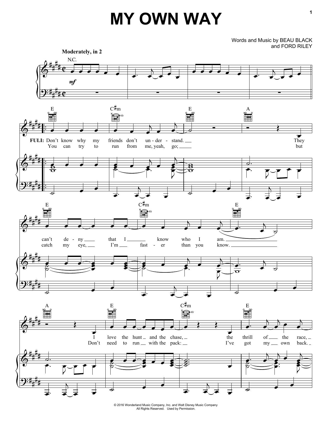 Download Beau Black My Own Way Sheet Music and learn how to play Piano, Vocal & Guitar (Right-Hand Melody) PDF digital score in minutes