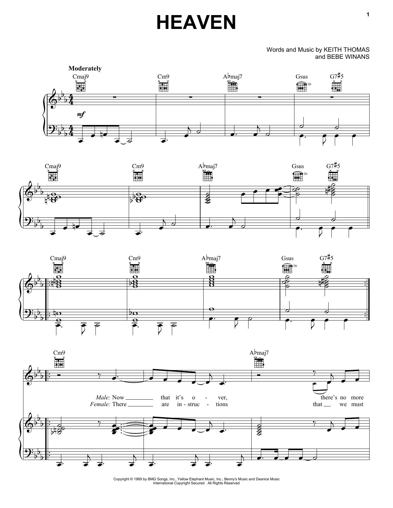 Download BeBe and CeCe Winans Heaven Sheet Music and learn how to play Piano, Vocal & Guitar Chords (Right-Hand Melody) PDF digital score in minutes