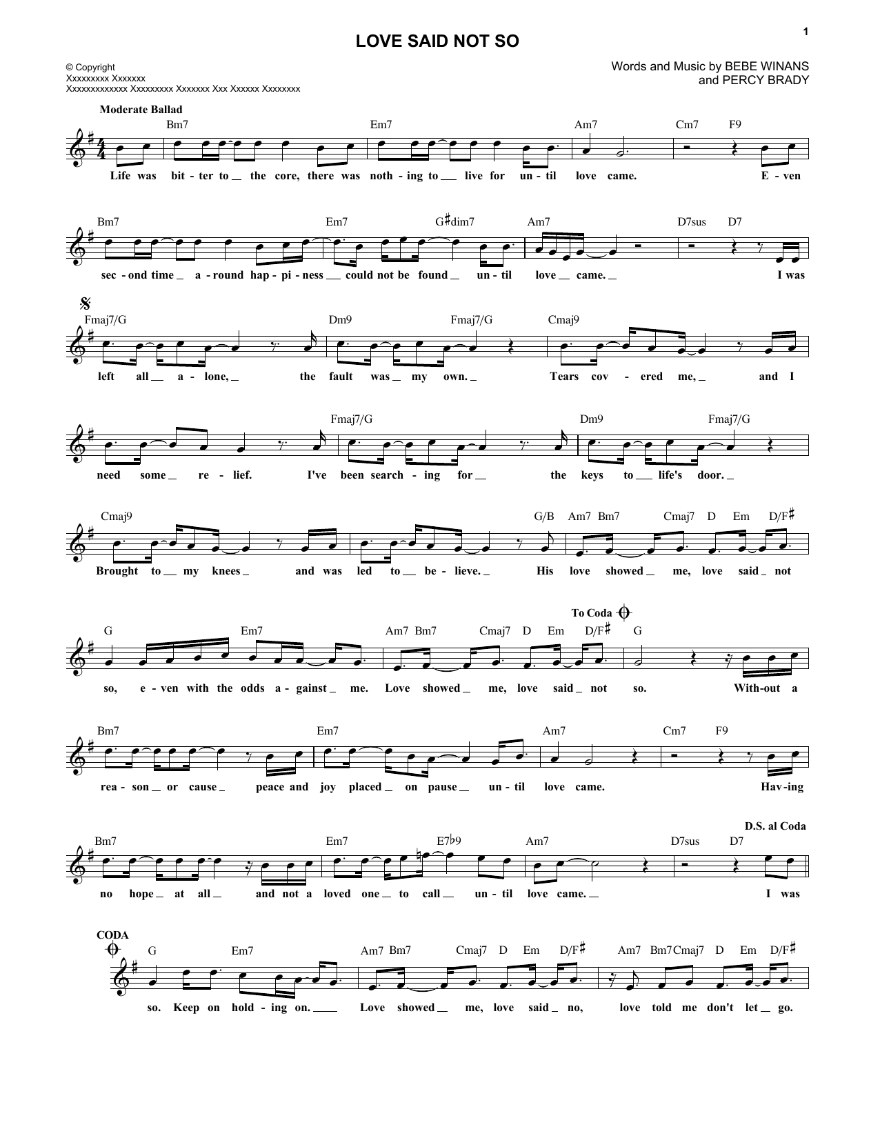 Download BeBe and CeCe Winans Love Said Not So Sheet Music and learn how to play Melody Line, Lyrics & Chords PDF digital score in minutes