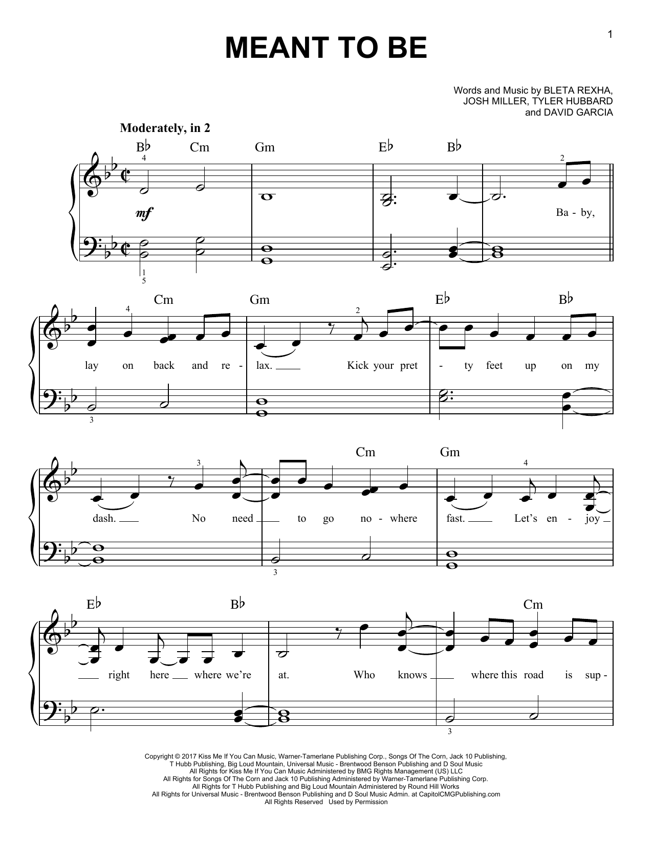 Bebe Rexha "Meant Be (feat. Florida Georgia Line)" Sheet Music Notes | Download Printable PDF Score 255274