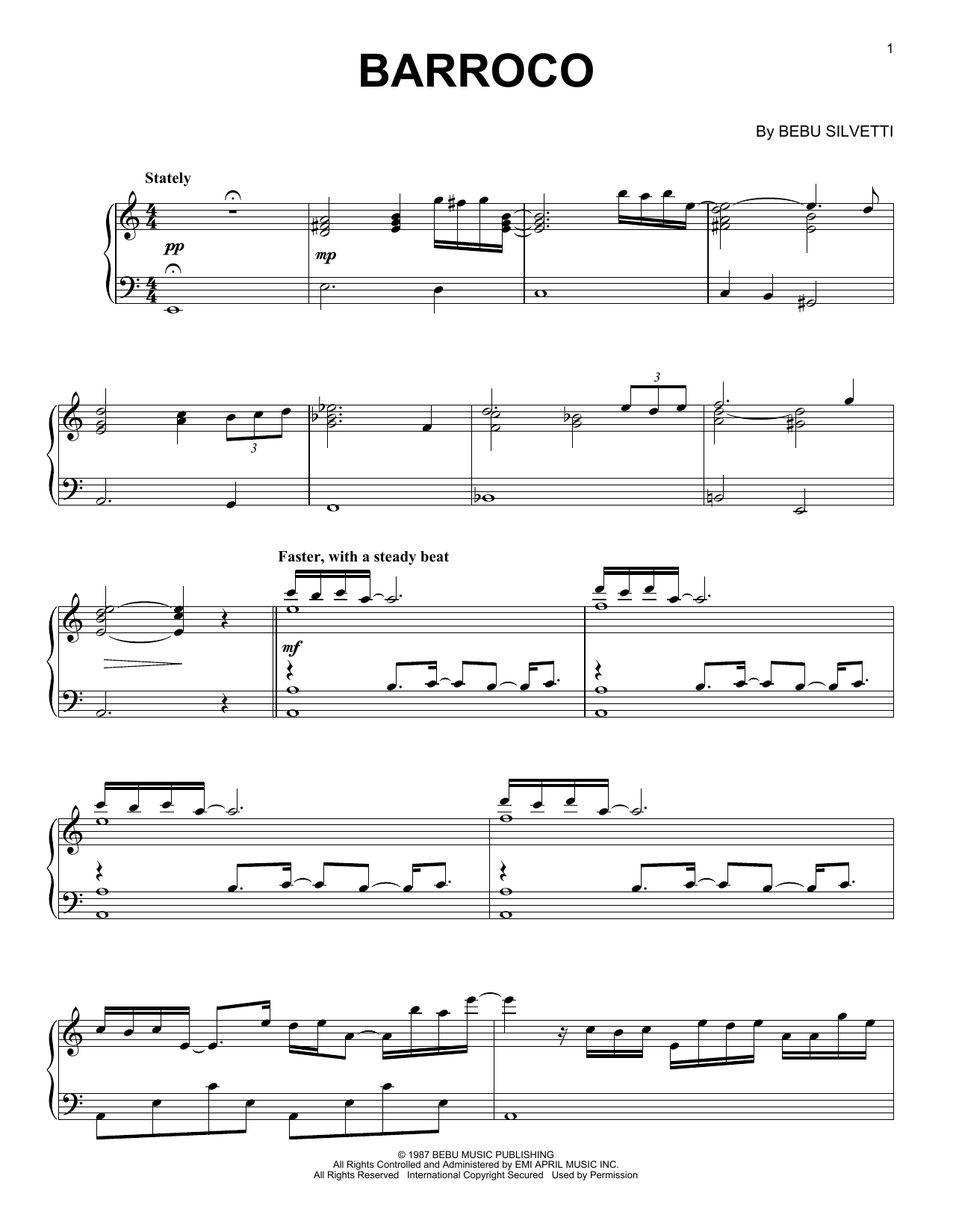 Download Bebu Silvetti Barroco Sheet Music and learn how to play Piano Solo PDF digital score in minutes