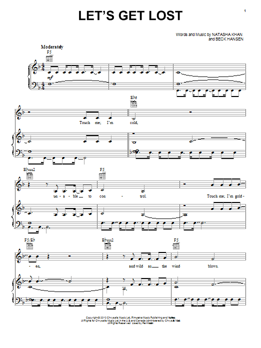 Download Beck & Bat For Lashes Let's Get Lost Sheet Music and learn how to play Piano, Vocal & Guitar (Right-Hand Melody) PDF digital score in minutes