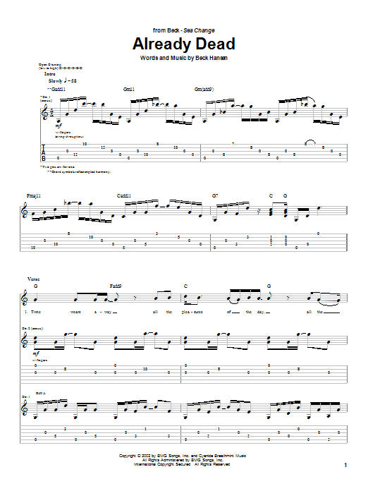 Download Beck Already Dead Sheet Music and learn how to play Guitar Tab PDF digital score in minutes