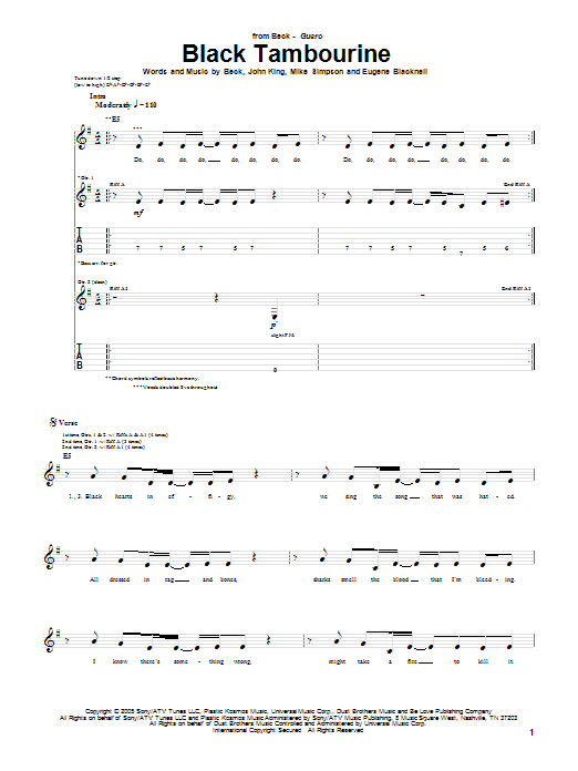 Download Beck Black Tambourine Sheet Music and learn how to play Guitar Tab PDF digital score in minutes