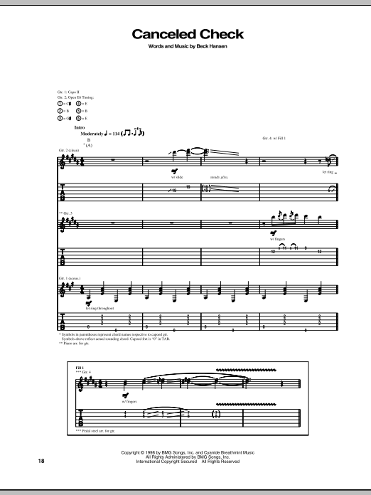 Download Beck Canceled Check Sheet Music and learn how to play Lyrics & Chords PDF digital score in minutes