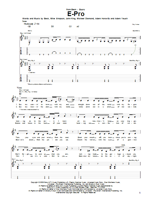 Download Beck E-Pro Sheet Music and learn how to play Bass Guitar Tab PDF digital score in minutes