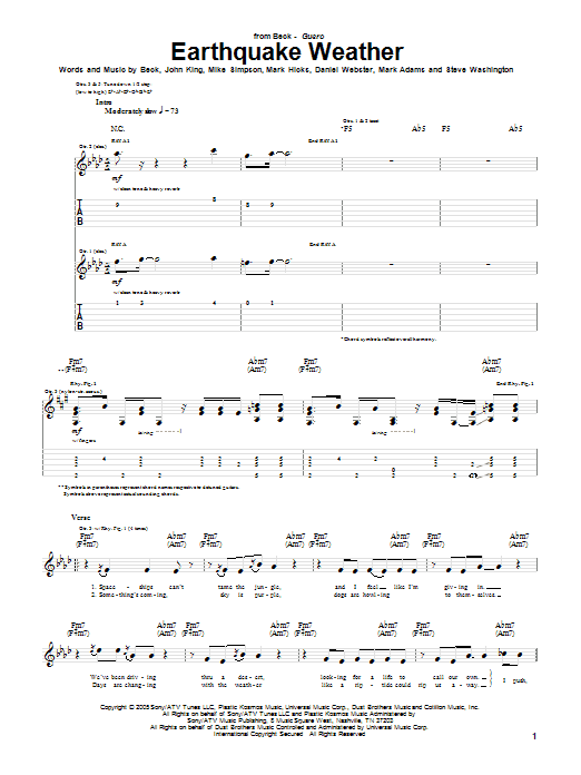 Download Beck Earthquake Weather Sheet Music and learn how to play Guitar Tab PDF digital score in minutes