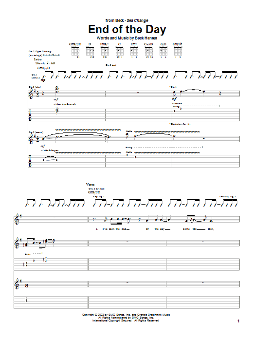 Download Beck End Of The Day Sheet Music and learn how to play Guitar Tab PDF digital score in minutes
