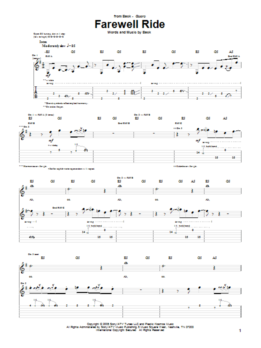 Download Beck Farewell Ride Sheet Music and learn how to play Guitar Tab PDF digital score in minutes