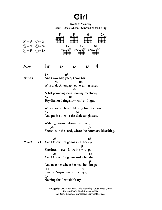 Download Beck Girl Sheet Music and learn how to play Lyrics & Chords PDF digital score in minutes