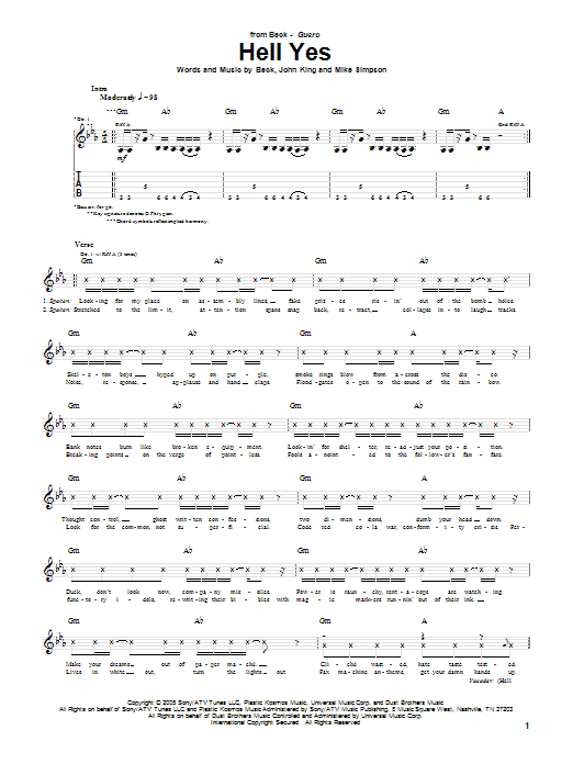 Download Beck Hell Yes Sheet Music and learn how to play Guitar Tab PDF digital score in minutes