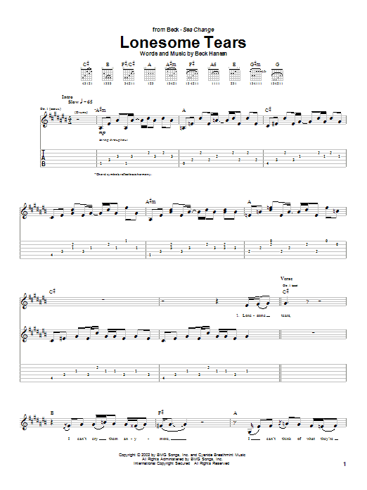 Download Beck Lonesome Tears Sheet Music and learn how to play Guitar Tab PDF digital score in minutes