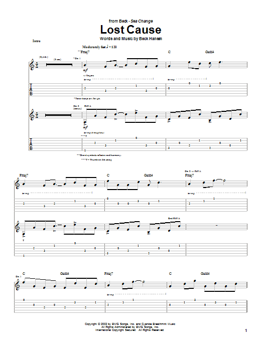 Download Beck Lost Cause Sheet Music and learn how to play Guitar Tab PDF digital score in minutes