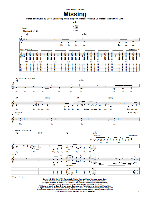 Download Beck Missing Sheet Music and learn how to play Guitar Tab PDF digital score in minutes