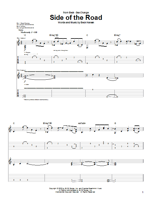 Download Beck Side Of The Road Sheet Music and learn how to play Guitar Tab PDF digital score in minutes