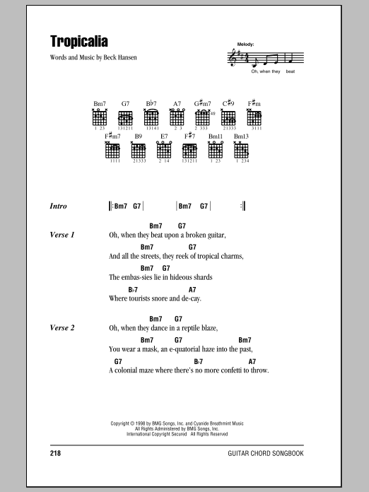 Download Beck Tropicalia Sheet Music and learn how to play Lyrics & Chords PDF digital score in minutes