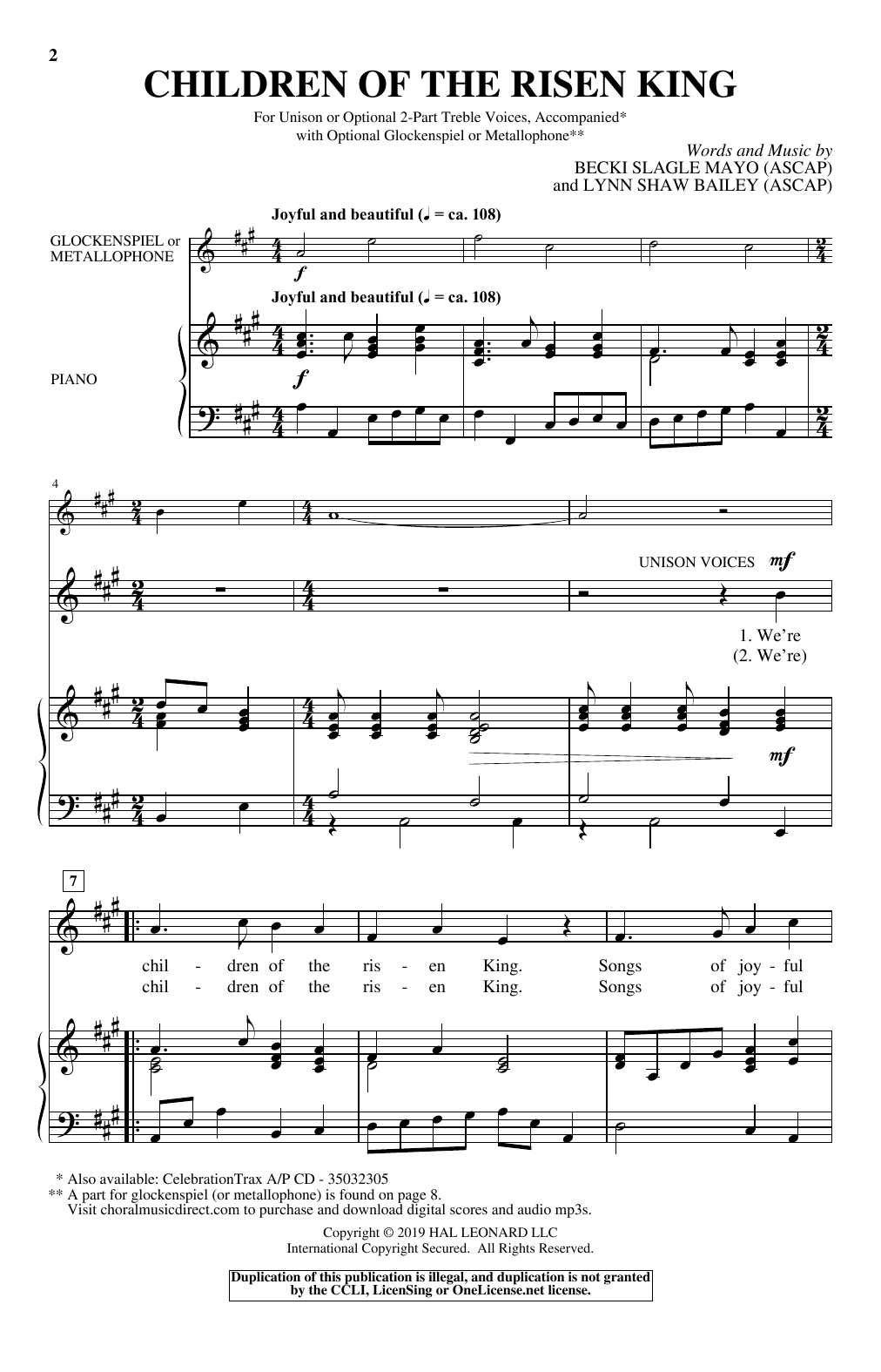 Download Becki Slagle Mayo & Lynn Shaw Bailey Children Of The Risen King Sheet Music and learn how to play Unison Choir PDF digital score in minutes