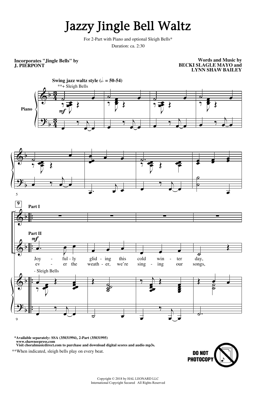 Download Becki Slagle Mayo Jazzy Jingle Bell Waltz Sheet Music and learn how to play 2-Part Choir PDF digital score in minutes