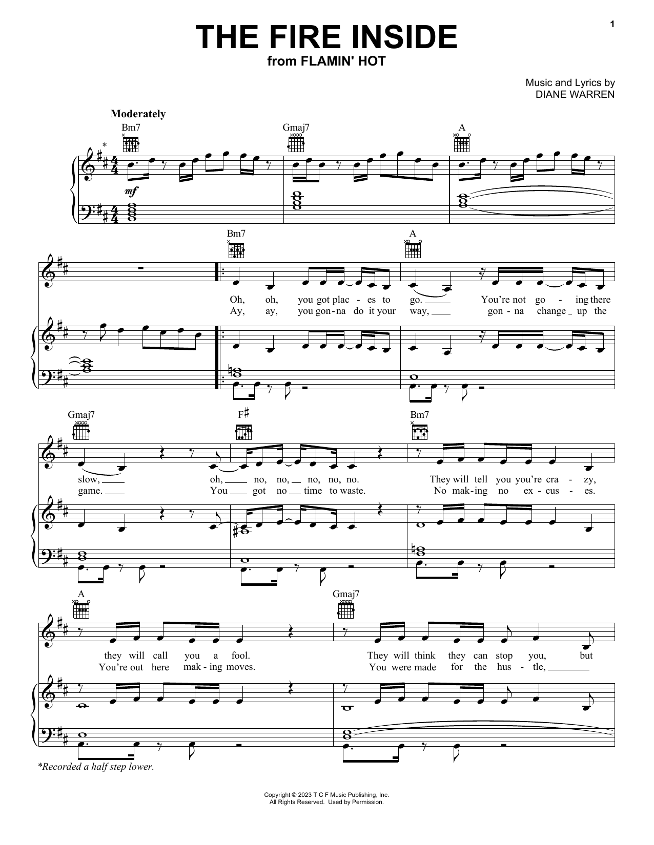 Download Becky G The Fire Inside (from Flamin' Hot) Sheet Music and learn how to play Piano, Vocal & Guitar Chords (Right-Hand Melody) PDF digital score in minutes
