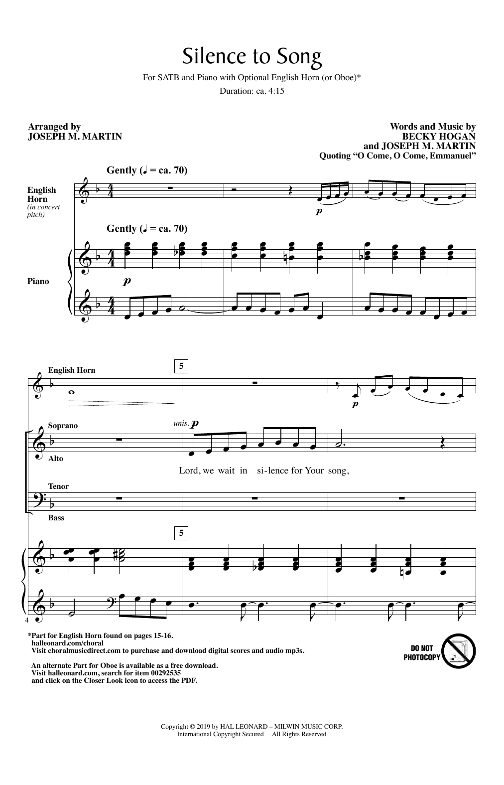 Download Becky Hogan & Joseph Martin Silence To Song Sheet Music and learn how to play Choir PDF digital score in minutes