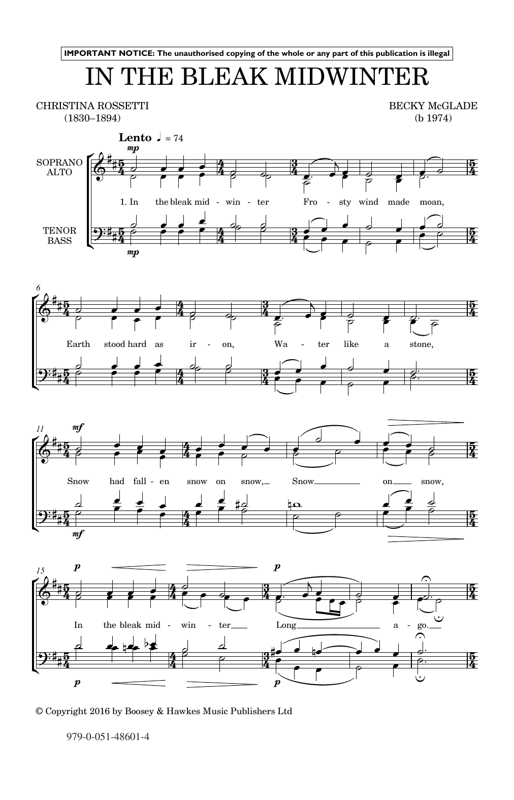 Download Becky McGlade In The Bleak Midwinter Sheet Music and learn how to play SATB Choir PDF digital score in minutes