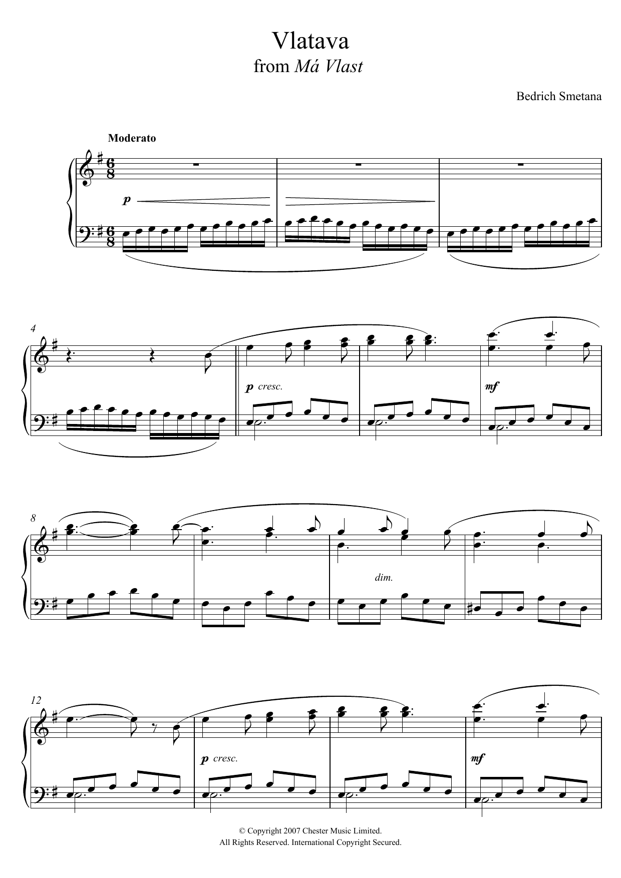 Download Bedrich Smetana Vlatava (from 'Má Vlast') Sheet Music and learn how to play Piano PDF digital score in minutes